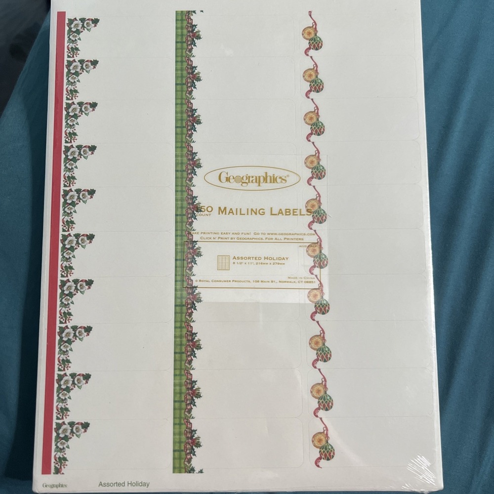 Geographics 150ct Mailing Labels Acid Free Assorted Holiday Christmas 1 x 2 5/8"